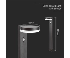 V-tac 5,5W LED įkraunamas lauko šviestuvas su saulės baterija ir judesio davikliu, juodas, 3000K, IP54