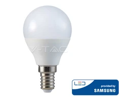 5.5W LED lemputė V-TAC, P45, E14, termoplastikas, 3000K (šiltai balta), SAMSUNG LED chip