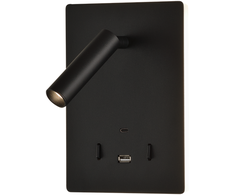5W + 3W LED sieninis šviestuvas MANAT, juodas, 3000K, su USB ir USB C jungtimis, A3568002N
