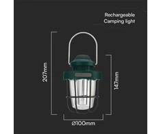 V-tac 5W LED įkraunamas žibintas, žalias, 2700-6500K, IP44, dimeriuojamas