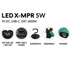 5W LED įkraunamas žibintuvėlis X-MPR, juodas, 6000K, IP54