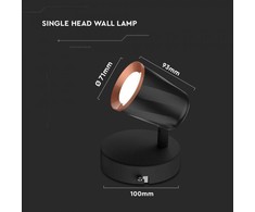 V-tac 5W LED sieninis šviestuvas, juodas, 3000K
