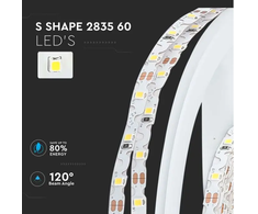V-tac 5W/m LED juosta, 60LED/m, S formos, 6500K, 5 metrų ritė