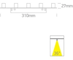5x2W LED šviestuvas į magnetines sistemas ONELIGHT MINI/MIDI, juodas, 3000K, 42128C/B/W