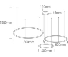 65W LED pakabinamas šviestuvas, juodas, 3000K, 40cm/60cm/80cm, dimeriuojamas, 63150B/B/W
