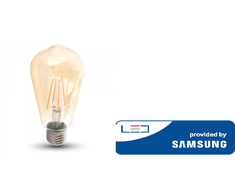 6W LED lemputė V-TAC, E27, ST64, 2200K (šiltai balta), gintaro spalvos stiklas, filamentinė, SAMSUNG LED chip