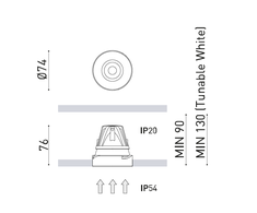 6W LED užglaistomas šviestuvas BUDDY TRIMLESS, baltas, 1800-3000K, 54°, dimeriuojamas