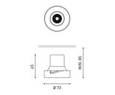 7,4W įleidžiamas šviestuvas SHOT LIGHT M TRIMLESS, dimeriuojamas DALI, 2700K, baltas