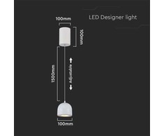 V-tac 8,5W LED pakabinamas šviestuvas, baltas, 3000K