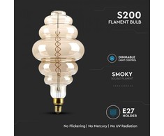 V-tac 8W LED filamentinė lemputė, S200, E27, dūmų sp., 1800K, dimeriuojama