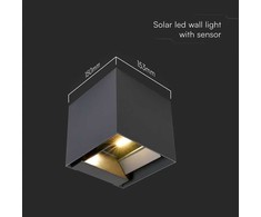 Sieninis šviestuvas V-tac 9W LED sieninis įkraunamas šviestuvas su saulės baterija ir judesio davikliu, tamsiai pilkas, 3000/4000/5000K, IP65