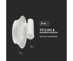 9W LED sieninis šviestuvas, baltas, 3000K