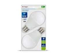 Bikuva.lt 9Wx2vnt/pakuotėje LED lemputės V-TAC, A60, E27, dimeriuojamos per 3 žingsnius, (4000K) natūraliai balta