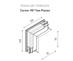 Dviejų plokštumų magnetinių bėgelių sujungimas TRACK 48V, 125mm, L formos, juodas