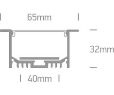 Įleidžiamas aliuminio profilis su PC baltu difuzoriumi, 2m, 7910AR/AL. Komplektuojama su 2 poromis užbaigimų