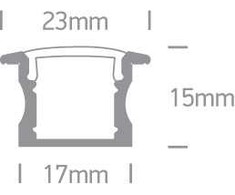 Įleidžiamas profilis su baltu difuzoriumi, 2m, 7904R/AL. Komplektuojama su 2 poromis užbaigimų. Tinkama LED juostoms 12 mm.
