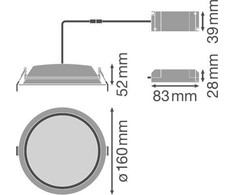Įleidžiamas šviestuvas ALU su avariniu moduliu DN150 14 W 6500 K AT 3H WT