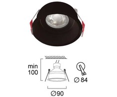 Įleidžiamas šviestuvas DALAS, GU10, juodas, 90mm, 4335601