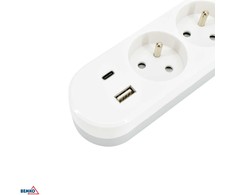 Bemko Ilgintuvas, 3-vietis, 2m, su 2x USB(C+A), baltas, max 3500W