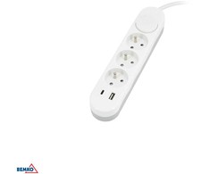 Bemko Ilgintuvas, 3-vietis, 2m, su 2x USB(C+A), baltas, max 3500W