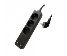 Ilgintuvas 3-vietis V-TAC, 2usb jungtys, 3G1.5MM2 X 1.5M, juodas