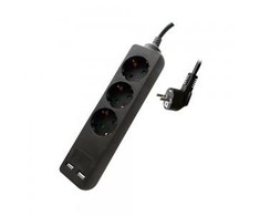 Ilgintuvas 3-vietis V-TAC, 2usb jungtys, 3G1.5MM2 X 5M, juodas