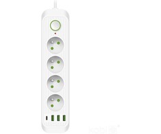 Ilgintuvas, 4-vietis, baltas, 1500mm, su USB
