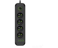 Ilgintuvas, 4-vietis, juodas, 1500mm, su USB
