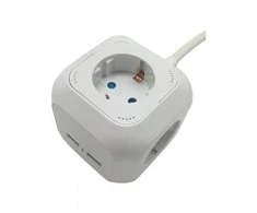 Ilgintuvas 4-vietis V-TAC, 2usb jungtys, 3G1.5MM2 X1.4M, baltas, kubo formos
