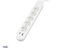 Bemko Ilgintuvas, 5-vietis, 2m, su 2x USB(C+A), baltas, max 3500W