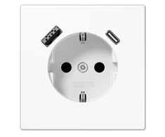 Jung Kištukinis lizdas su įžeminimu ir USB krovikliais, LS1520-15CAWW, baltas