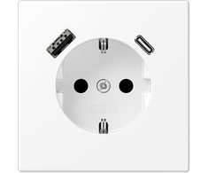 Jung Kištukinis lizdas su įžeminimu ir USB krovikliais, LS 1520-15 CA, matinis lakuotas, baltas