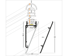 LED juostos profilio dangtelis WALLE12, anoduotas aliuminis, 2m