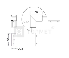 LED juostos profilio LINEA20 270 laipsnių kampinis sujungimas, anoduotas aliuminis