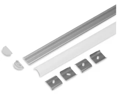 LED juostos profilis ARC12, anoduoto aliuminio sp., 2m, su dangteliu, užbaigimais ir tvirtinimo elementais