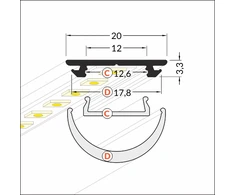 Bikuvalt LED juostos profilis ARC12 CD/U5, anoduotas aliuminis, 2m