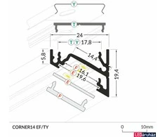 Bikuva.lt LED juostos profilis CORNER14 EF/TY, anoduotas aliuminis, 2m