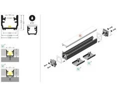 LED juostos profilis FLOOR12 K/U, anoduotas aliuminis, 2m