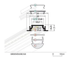 LED juostos profilis GROOVE10 BC/UX, anoduotas aliuminis, 2m
