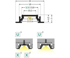 LED juostos profilis GROOVE10 BC/UX, baltas, 2m