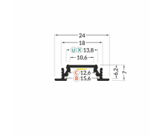 LED juostos profilis GROOVE10 BC/UX, neanoduotas aliuminis, 2m