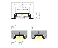Bikuva.lt LED juostos profilis GROOVE14 EF/TY, anoduotas aliuminis, 2m