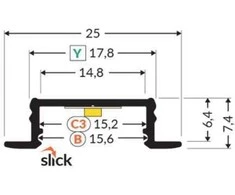 LED juostos profilis GROOVE14.V2 BC3/Y, anoduoto aliuminio, 2m