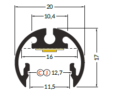 LED juostos profilis PEN12 CJ, juodas, 2m