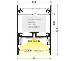 LED juostos profilis PIXEL33-02 C8, juodos sp., 2m