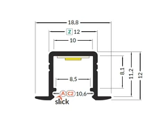 LED juostos profilis SMART-IN10 AC2/Z, anoduotas aliuminis, 2m