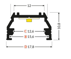 LED juostos profilis UNI12 BCD/U, baltas, 2m