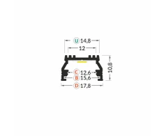 Bikuva.lt LED juostos profilis UNI12 BCD/U, juodas, 2m