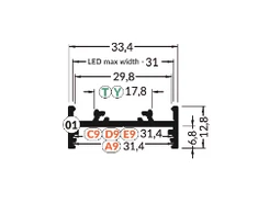 Bikuva.lt LED juostos profilis VARIO30-01 ACDE-9/TY, anoduotas aliuminis, 2m