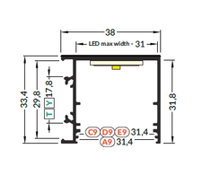 LED juostos profilis VARIO30-03 ACDE-9/TY, neanoduotas aliuminis, 2m
